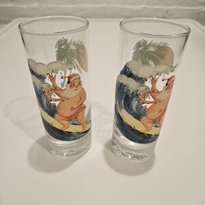 Two Beachbum Berry Sipping Surfing Santa Tom Collins Tiki Christmas Glasses